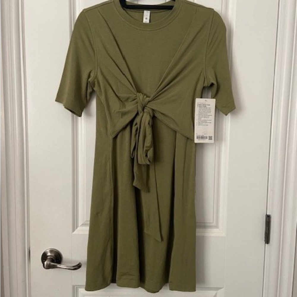 BNWT Lululemon Green Sage Cotton Wrap-Front T-Shirt Dress Size 4